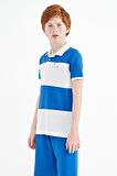 Beyaz Renk Bloklu Yazı Nakışlı Standart Kalıp Polo Yaka Erkek Çocuk T-Shirt - 11095 | 5-6 Yaş
