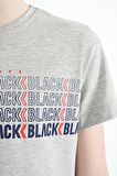 Gri Melanj Yazı Baskılı O Yaka Standart Kalıp Erkek Çocuk T-Shirt - 11149