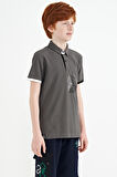 Koyu Gri Ön Cep Detaylı Baskılı Standart Kalıp Polo Yaka Erkek Çocuk T-Shirt - 11102 | 14-15 Yaş