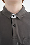 Koyu Gri Ön Cep Detaylı Baskılı Standart Kalıp Polo Yaka Erkek Çocuk T-Shirt - 11102 | 14-15 Yaş