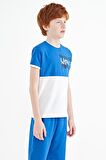 Saks Baskı Detaylı Renk Bloklu Standart Kalıp O Yaka Erkek Çocuk T-Shirt - 11107 | 12-13 Yaş