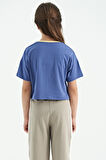 Açık Eflatun Renkli Yazı Baskılı O Yaka Oversize  Kısa Kollu Kız Çocuk T-Shirt - 75111 | 7-8 Yaş