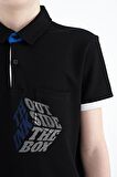 Siyah Ön Cep Detaylı Baskılı Standart Kalıp Polo Yaka Erkek Çocuk T-Shirt - 11102 | 14-15 Yaş