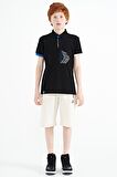 Siyah Ön Cep Detaylı Baskılı Standart Kalıp Polo Yaka Erkek Çocuk T-Shirt - 11102 | 14-15 Yaş