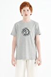 Gri Melanj Nakış İşleme Detaylı O Yaka Standart Kalıp Erkek Çocuk T-Shirt - 11115
