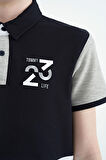 Gri Melanj Renk Bloklu Nakış Detaylı Standart Kalıp Polo Yaka Erkek Çocuk T-Shirt - 11108