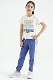 Ekru O Yaka Yazı Baskılı Rahat Form Kısa Kollu Cropped Kız Çocuk T-Shirt - 75118 | 13-14 Yaş