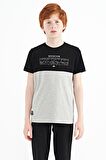 Gri Melanj Yazı Baskılı Renk Bloklu Standart Kalıp O Yaka Erkek Çocuk T-Shirt - 11134