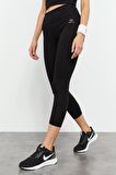 Siyah Yüksek Bel Kapri-Crop Atlet Slim Fit Kadın Tayt Takım - 95284 | M