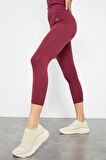 Bordo Yüksek Bel Kapri-Crop Atlet Slim Fit Kadın Tayt Takım - 95284 | L