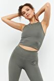 Çağla Yüksek Bel Kapri-Crop Atlet Slim Fit Kadın Tayt Takım - 95284 | L