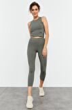 Çağla Yüksek Bel Kapri-Crop Atlet Slim Fit Kadın Tayt Takım - 95284 | L