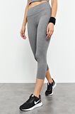 Gri Melanj Yüksek Bel Kapri-Crop Atlet Slim Fit Kadın Tayt Takım - 95284 | L