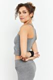 Gri Melanj Yüksek Bel Kapri-Crop Atlet Slim Fit Kadın Tayt Takım - 95284 | S