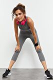 Gri Melanj Yüksek Bel Kapri-Crop Atlet Slim Fit Kadın Tayt Takım - 95284 | S