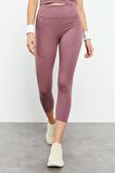 Gül Kurusu Yüksek Bel Kapri-Crop Atlet Slim Fit Kadın Tayt Takım - 95284 | S