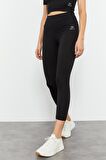 Siyah Yüksek Bel Kapri-Crop T-Shirt Slim Fit Kadın Tayt Takım - 95285 | M