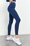İndigo Yüksek Bel Uzun Kollu Slim Fit Crop Top Kadın Tayt Takım - 95286 | L