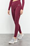 Bordo Yüksek Bel Uzun Kollu Slim Fit Crop Top Kadın Tayt Takım - 95286 | XL
