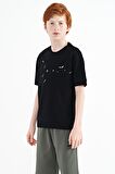 Siyah Ön Yazı Nakışlı O Yaka Oversize Erkek Çocuk T-Shirt - 11147 | 8-9 Yaş