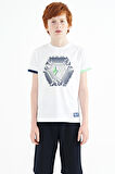 Beyaz Kol Ucu Renkli Detaylı Baskılı Standart Kalıp Erkek Çocuk T-Shirt - 11156 | 11-12 Yaş