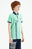 Su Yeşili Yazı Baskı Desenli Standart Kalıp Polo Yaka Erkek Çocuk T-Shirt - 11143 | 14-15 Yaş