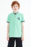Su Yeşili Yakası Renk Bloklu Baskı Detaylı Standart Kalıp Erkek Çocuk T-Shirt - 11111 | 8-9 Yaş