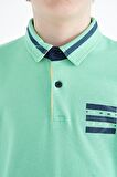 Su Yeşili Yakası Renk Bloklu Baskı Detaylı Standart Kalıp Erkek Çocuk T-Shirt - 11111 | 8-9 Yaş