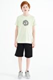 Açık Yeşil Nakış İşleme Detaylı O Yaka Standart Kalıp Erkek Çocuk T-Shirt - 11115