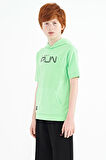 Neon Yeşil Kanguru Cepli Kapüşonlu Oversize Erkek Çocuk T-Shirt - 11160 | 10-11 Yaş