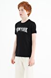 Siyah Yazı Baskılı Standart Kalıp O Yaka Erkek  Çocuk T-Shirt - 11105 | 7-8 Yaş