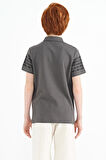 Koyu Gri Kol Baskı Detaylı Standart Kalıp Polo Yaka Erkek Çocuk T-Shirt - 11093 | 11-12 Yaş