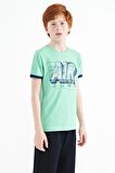 Su Yeşili Yazı Baskılı Standart Kalıp O Yaka Erkek Çocuk T-Shirt - 11098 | 3-4 Yaş