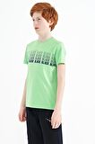 Neon Yeşil Yazı Baskılı O Yaka Standart Kalıp Erkek Çocuk T-Shirt - 11149 | 10-11 Yaş