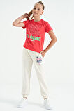 Rose O Yaka Yazı Baskılı Rahat Form Kısa Kollu Cropped Kız Çocuk T-Shirt - 75118 | 13-14 Yaş