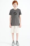 Koyu Gri Nakış İşleme Detaylı O Yaka Standart Kalıp Erkek Çocuk T-Shirt - 11115 | 6-7 Yaş