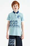 Açık Mavi Baskı Detaylı Polo Yaka Standart Kalıp Erkek Çocuk T-Shirt - 11094 | 11-12 Yaş