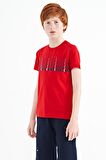 Kırmızı Yazı Baskılı O Yaka Standart Kalıp Erkek Çocuk T-Shirt - 11149 | 3-4 Yaş