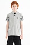 Gri Melanj Kol Baskı Detaylı Standart Kalıp Polo Yaka Erkek Çocuk T-Shirt - 11093