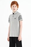 Gri Melanj Kol Baskı Detaylı Standart Kalıp Polo Yaka Erkek Çocuk T-Shirt - 11093