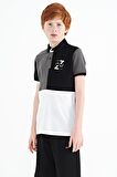Koyu Gri Renk Bloklu Nakış Detaylı Standart Kalıp Polo Yaka Erkek Çocuk T-Shirt - 11108 | 12-13 Yaş