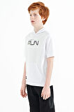 Beyaz Kanguru Cepli Kapüşonlu Oversize Erkek Çocuk T-Shirt - 11160 | 7-8 Yaş