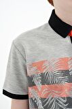 Gri Melanj Baskı Detaylı Standart Kalıp Polo Yaka  Erkek Çocuk T-Shirt - 11101