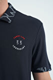 Lacivert Yazı Nakışlı Baskı Detaylı Standart Kalıp Polo Yaka Erkek T-Shirt - 88239