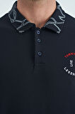 Lacivert Yazı Nakışlı Baskı Detaylı Standart Kalıp Polo Yaka Erkek T-Shirt - 88239