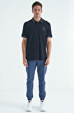 Lacivert Yazı Nakışlı Baskı Detaylı Standart Kalıp Polo Yaka Erkek T-Shirt - 88239
