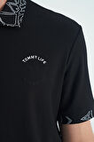 Siyah Yazı Nakışlı Baskı Detaylı Standart Kalıp Polo Yaka Erkek T-Shirt - 88239