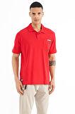 Kırmızı Cep Detaylı Baskılı Standart Kalıp Polo Yaka Erkek T-Shirt - 88241 | S