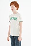 Ekru Yazı Baskılı Standart Kalıp O Yaka Erkek  Çocuk T-Shirt - 11105 | 12-13 Yaş
