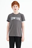 Koyu Gri Yazı Baskılı Standart Kalıp O Yaka Erkek  Çocuk T-Shirt - 11105 | 12-13 Yaş